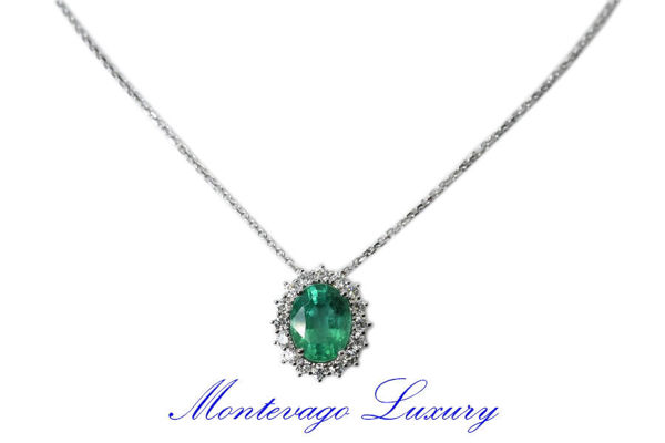 Immagine di COLLANA CON PENDENTE CON SMERALDO 2.80 CT E DIAMANTI