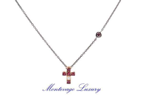 Picture of COLLANA ORO BRUNITO CON CROCE DI RUBINI E DIAMANTI