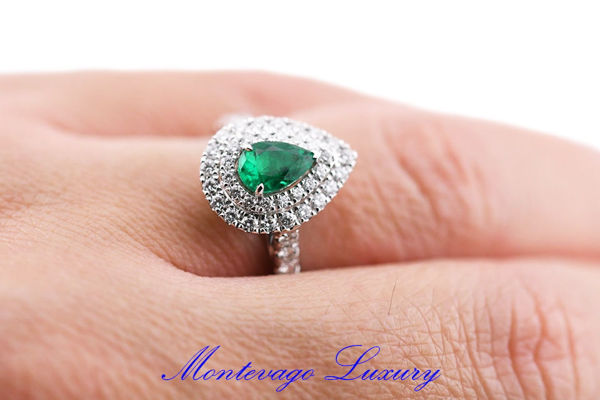 Immagine di ANELLO A GOCCIA CON SMERALDO 0,80 CT E DIAMANTI