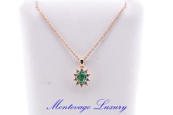 Picture of COLLANA ORO ROSA CON PENDENTE DI SMERALDO E DIAMANTI