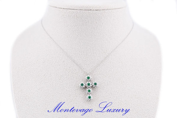 Picture of COLLANA CON CROCE DI SMERALDI E DIAMANTI